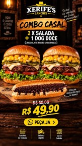 2 X salada + Dog Doce ( chocolate preto ou branco )
