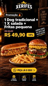 1 Dog tradicional + 1 X salada + Fritas pequena