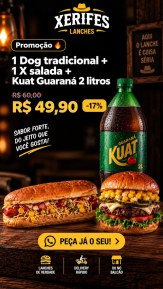 1 Dog tradicional + 1 X salada + Kuat Guaraná 2 litros