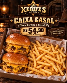 Caixa Casal 2 Cheese Burguer + fritas (250 gramas)