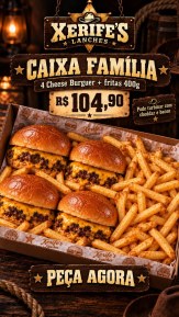 Caixa Família 4 Cheese Burguer + fritas (400 gramas)