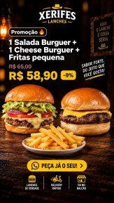 1 Salada Burguer + 1 Cheese Burguer + fritas pequena