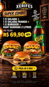 1 X salada + 1 x salada frango + 1 X burguer + Kuat Guaraná 2 litros