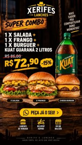 1 X salada + 1 x frango +  1 X Burguer + Kuat Guaraná 2 litros
