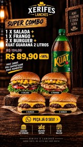 1 X salada + 1 x frango +  2 X Burguer + Kuat Guaraná 2 litros